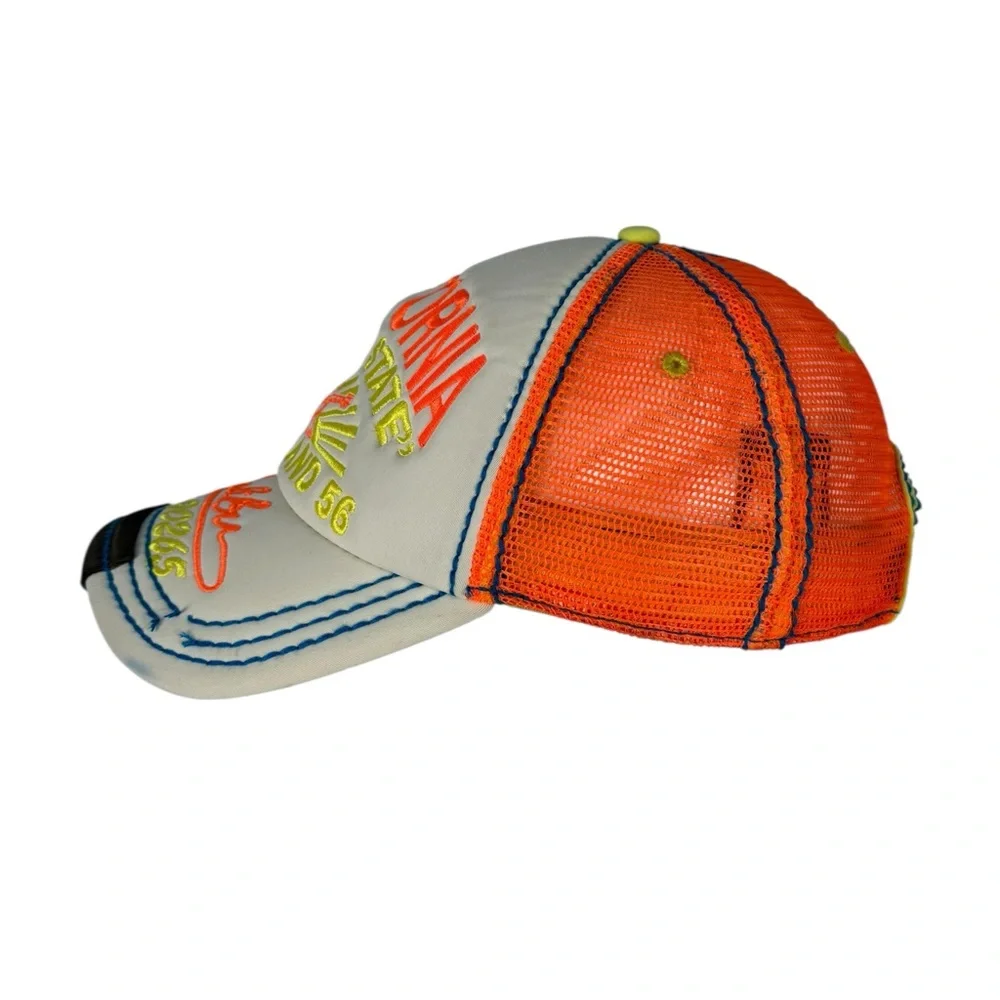 True Religion Malibu 90265 Strapback Trucker Hat Orange Neon California Vintage - Picture 2 of 13